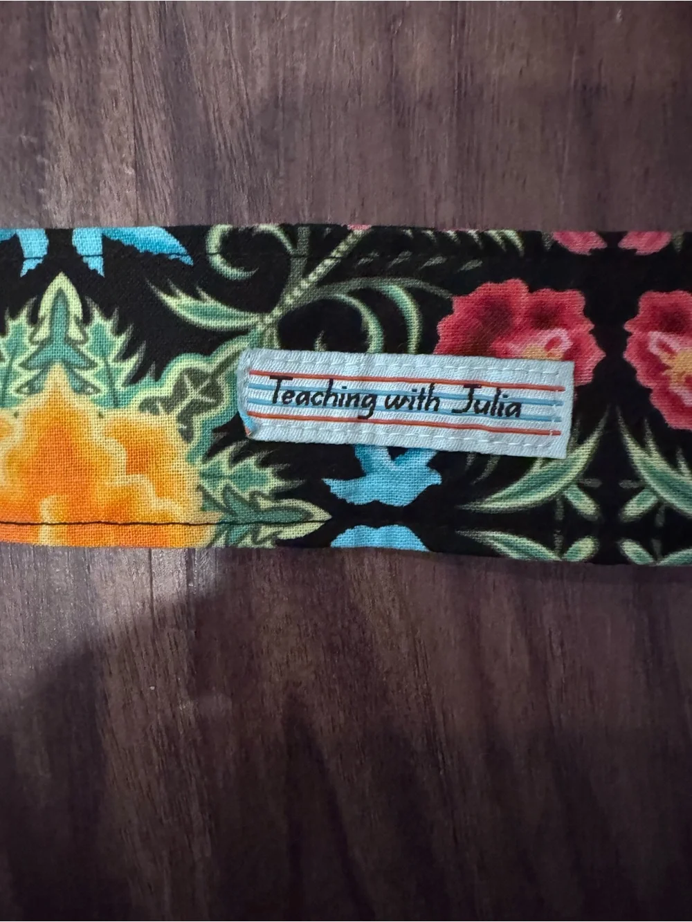 Teaching with Julia Floral Print Skinny Scarf in Black  Pink & Yellow Accents